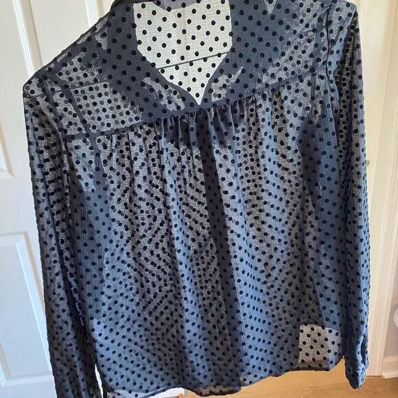 Zara Size Small Sheer Polka Dot Feather Long Sleeve Button down academic grunge - Picture 7 of 8
